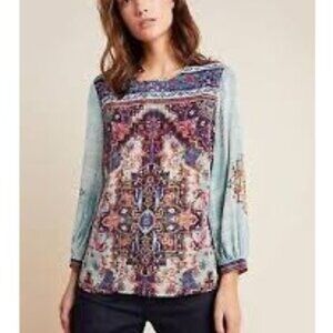 Vineet Bahl XS Womens Printed Bohemian Blouse With Embroidery